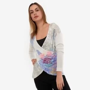 Desigual Sweater XS Sheer Wrap Sequin‎ Floral New